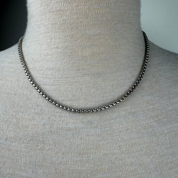 Silver Tone Round Box Chain Necklace 16-18" - Picture 1 of 4